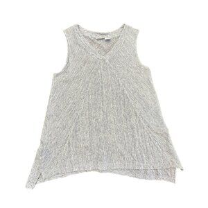 Sigrid Olsen Shirt Women L 100% Linen Blue White Stripe Asymmetrical Hem Tank